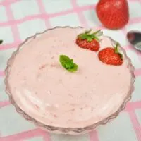 Strawberry Mousse Recipe Without Gelatine-Served in Bowl With Strawberry on Top