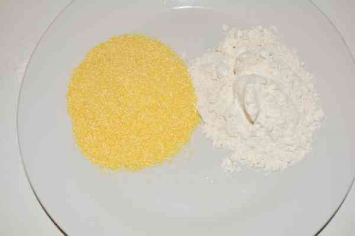 Pan-Fried Rainbow Trout Recipe-Corn Meal and Wheat Flour on the Plate Cornmeal and Wheat Flour on the Plate