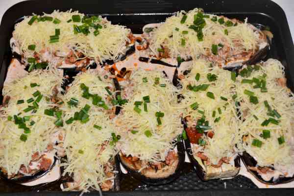 Stuffed Aubergines Recipe-Chopped Chives Over the Stuffed Aubergines