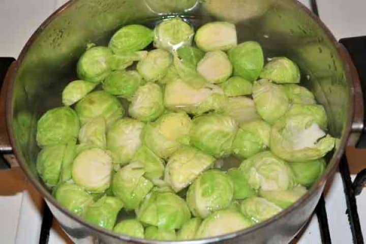 Brussels Sprouts With Lemon-Boiling Brussels Sprouts in the Pot Parboiling fresh Brussels sprouts in a pot of lightly salted boiling water.