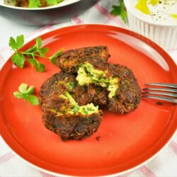 Zucchini Balls Recipe-Served on Plate With Yoghurt Dip