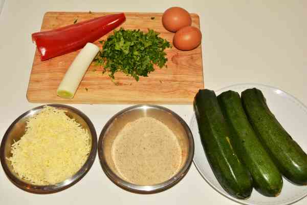 Zucchini Balls Recipe-Zucchini, Breadcrumbs, Grated Cheddar, Eggs, Half Kapia Pepper, Leek and Parsley