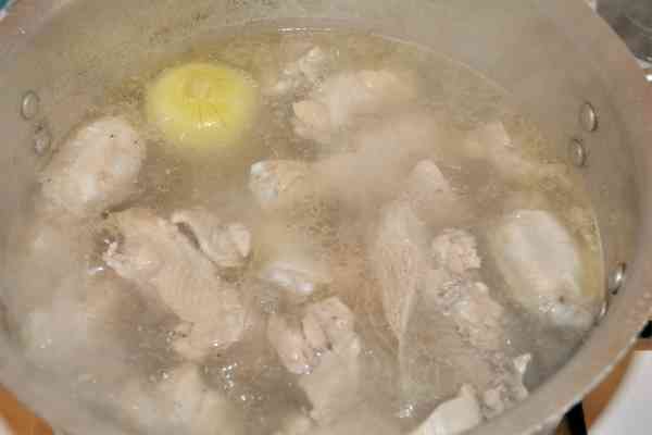 Creamy Chicken Soup With Vegetables-Boiling Fried Chicken Parts in Water With Onion