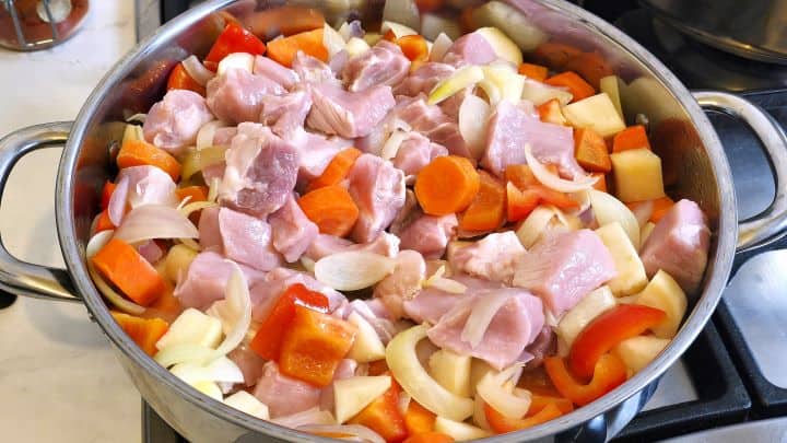 Meatloaf Pate Recipe-Frying Meat and Vegetables in the Pot Sauteing Meat and Vegetables in the Pan