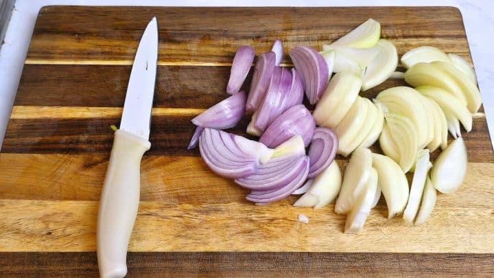 Meatloaf Pate Recipe-Sliced Onions Sliced Onions on the Chopping Board