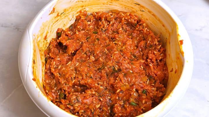 Hungarian Stuffed Peppers-Pepper Filling in the Bowl Pork Mince Stuffing in th Bowl
