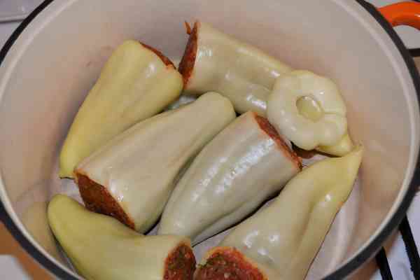 Hungarian Stuffed Peppers-Stuffed Peppers in the Pot Ready to Cook