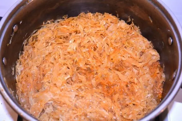 Layered Sauerkraut Casserole-Cooked Sauerkraut in the Pot