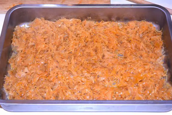 Layered Sauerkraut Casserole-Sauerkraut is the First Layer in the Baking Dish