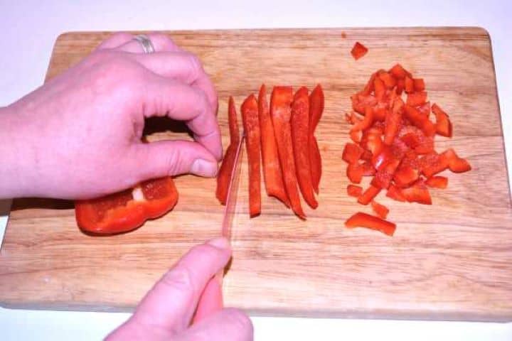 Hungarian Mushroom Paprikash-Chopped Bell Pepper Chopped Bell Pepper on Cutting Board