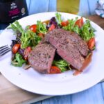 Ribeye Steak in Air Fryer-Served on Plate With Lettuce and Tomatoes Salad