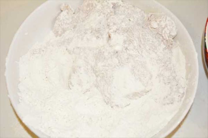 Turkey Schnitzel Recipe-Floured Turkey Slices in the Bowl Turkey breast cutlet dredged in self-raising flour with excess gently shaken off.