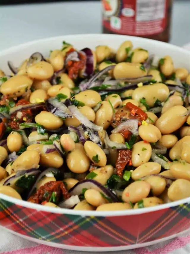 Butter Beans Salad Recipe-Serving in Bowl With Fresh Bread