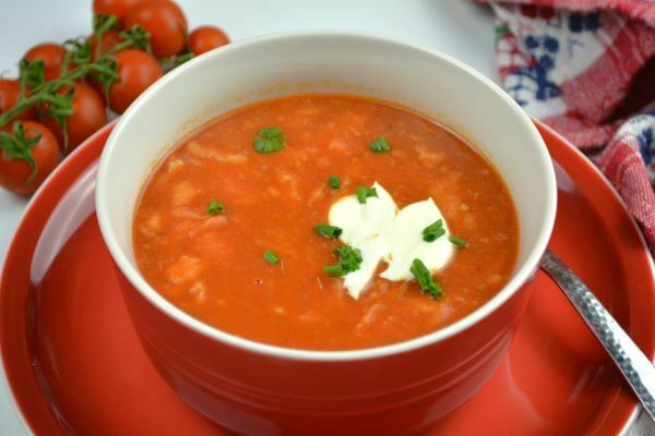 Hungarian Tomato Soup-Served in Bowl With Sour Cream and Chopped Chives