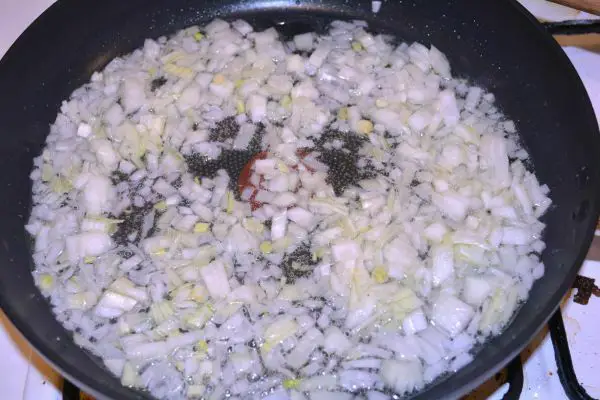Stuffed Turkey Tenderloin Recipe-Frying Chopped Onion in the Frying Pan