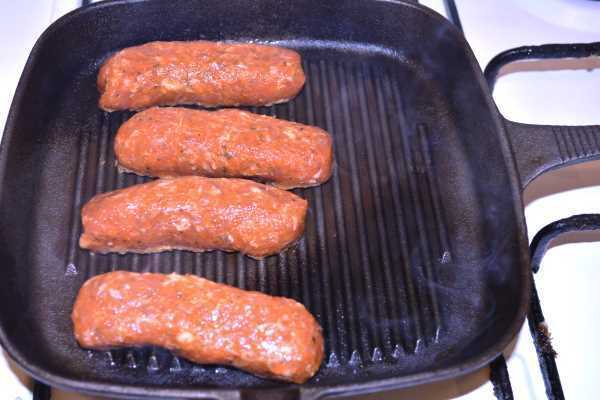 Skinless Sausages-Frying Sausage Rolls in Skillet