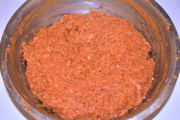 Skinless Sausages-Seasoned Mince Meat in the Mixing Bowl