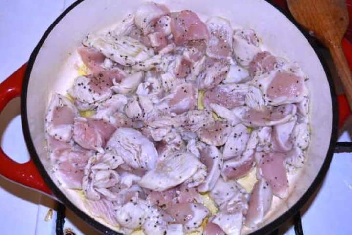 Frying Chicken Frying Seasoned Chicken Cubes in the Pan