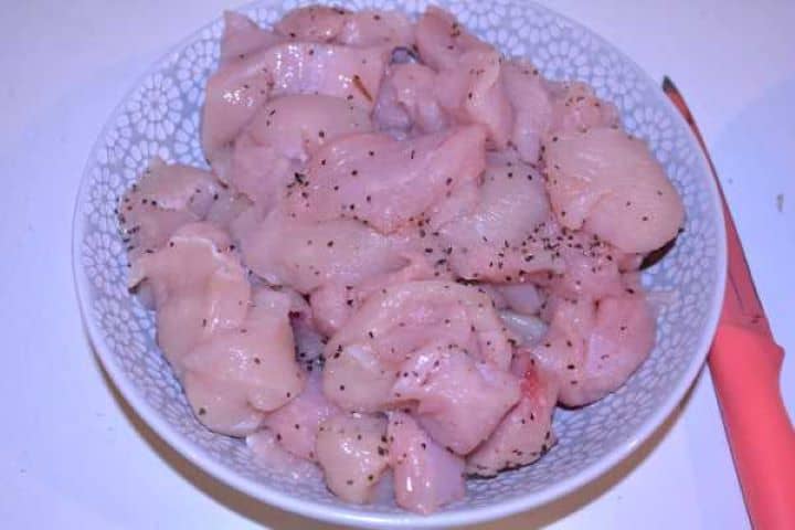 Seasoned Chicken Seasoned Chicken Breast Cubes in the Bowl