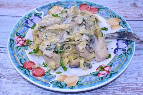 Chicken and Mushroom Alfredo-Served on Plate