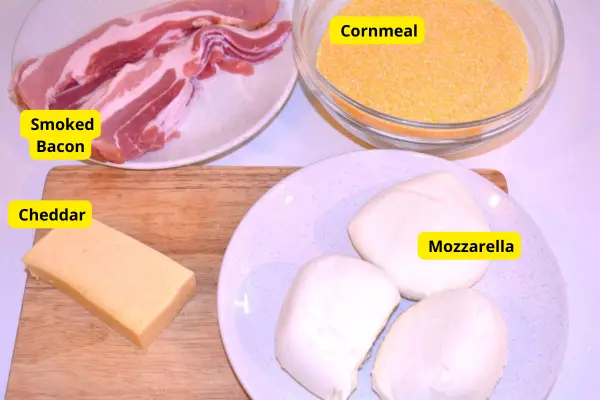 Creamy Mozzarella Polenta-Cornflour, Smoked Bacon. Cheddar Cheese and Mozzarella on the Table