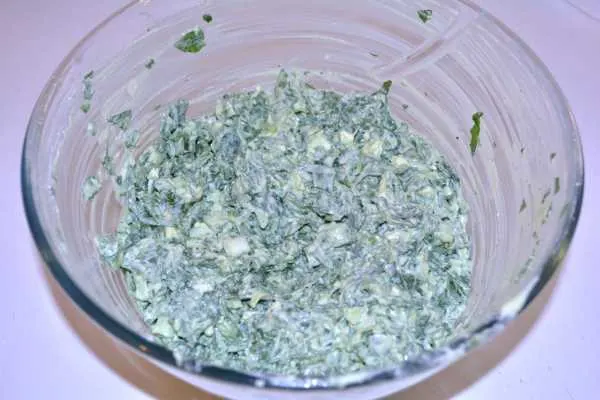 Spinach and Feta Rolls-Mixed Filling in the Bowl