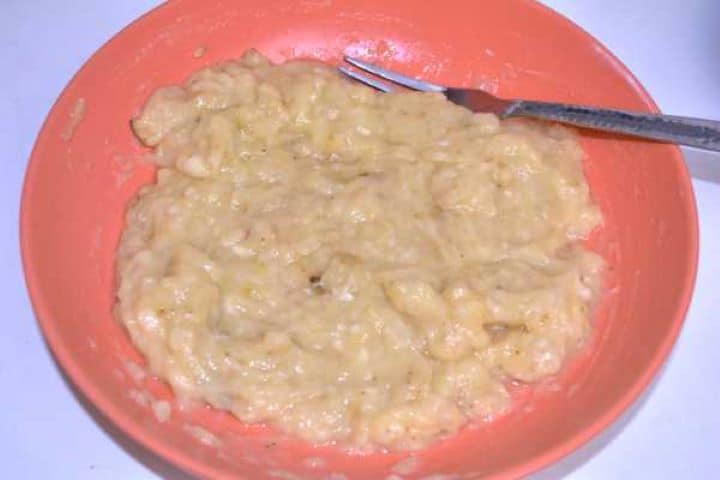 Mash Mashed Overripe Bananas on the Plate