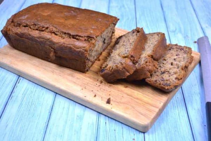 Sugar-Free Banana Bread Sliced and Served on the Chopping Board