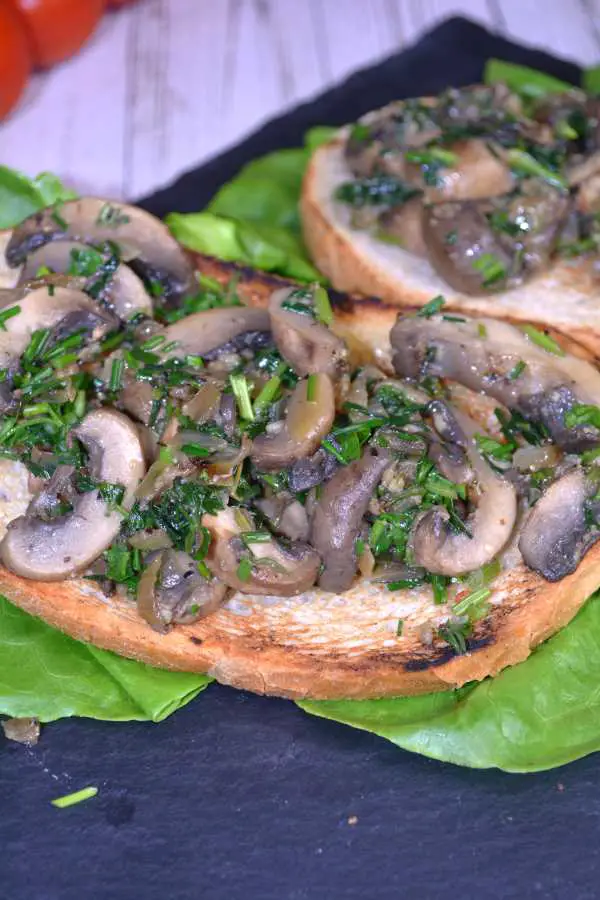 Vegan Garlic Mushrooms-Served on Toast With Lettuce and Tomatoes
