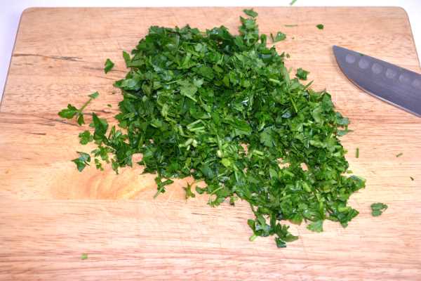 Hungarian Parsley Potatoes-Chopped Parsley on the Chopping Board