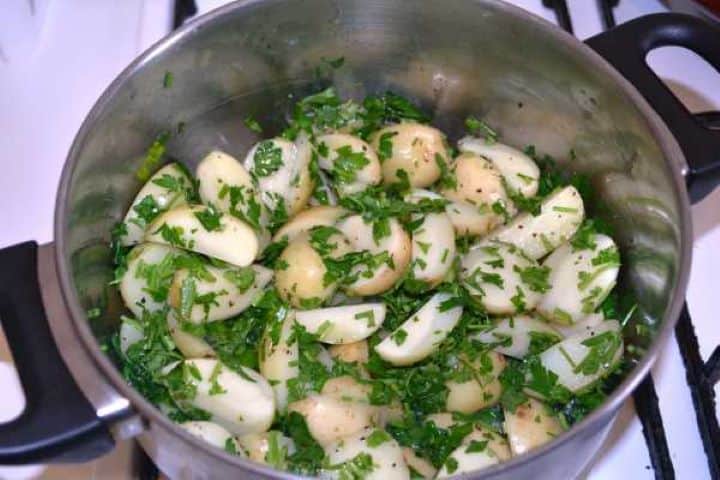 Sautee Chopped Parsley on the Sauteed Potatoes
