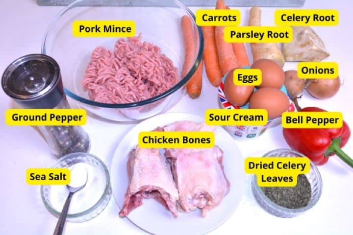 Ingredients Romanian Meatball Soup Ingredients on the Table