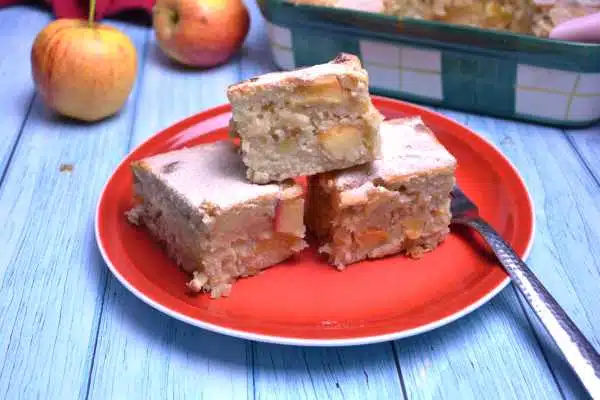 Easy Apple Cake Recipe-Apple Cake Bars Served on Plate