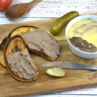 Turkey Liver Pate-Served on Toasts on Chopping Board
