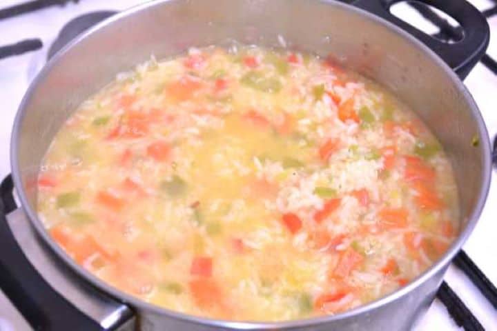 Boiled Vegetables and Rice in the Pot