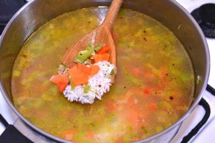 Boiling Vegetables and Rice in the Pot
