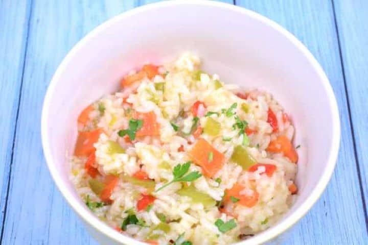 Vegetable Rice Pilaf Served in a White Bowl