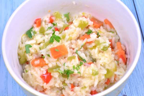 Vegetable Rice Pilaf Recipe-Served in White Bowl