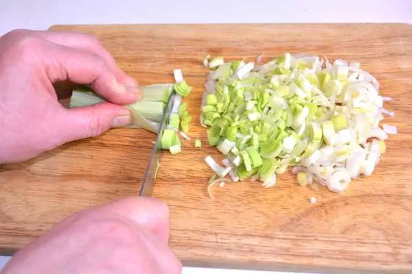 Vegetable Rice Pilaf Recipe-Sliced Leek on the Chopping Board