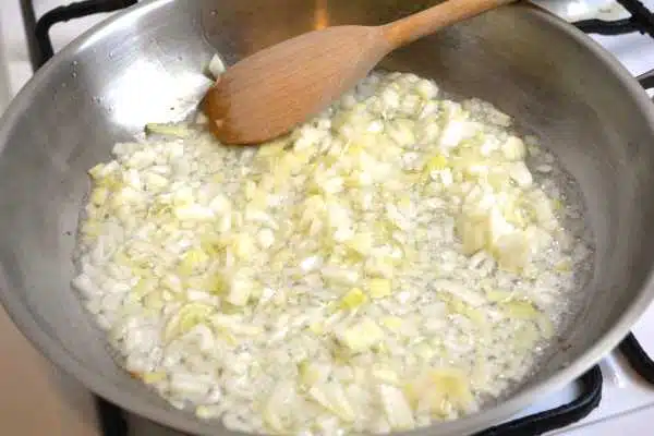 Turkey Paprikash Recipe-Frying Chopped Onions in the Pan