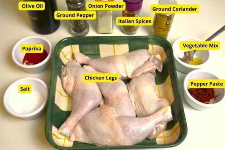 ingredients Air Fryer Whole Chicken Legs Recipe Ingredients on the Table