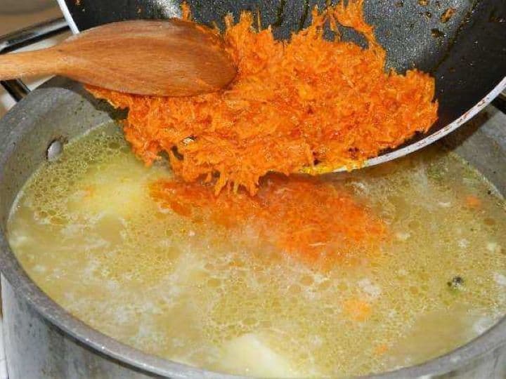 Adding Fried Grated Carrots in the Chicken Soup
