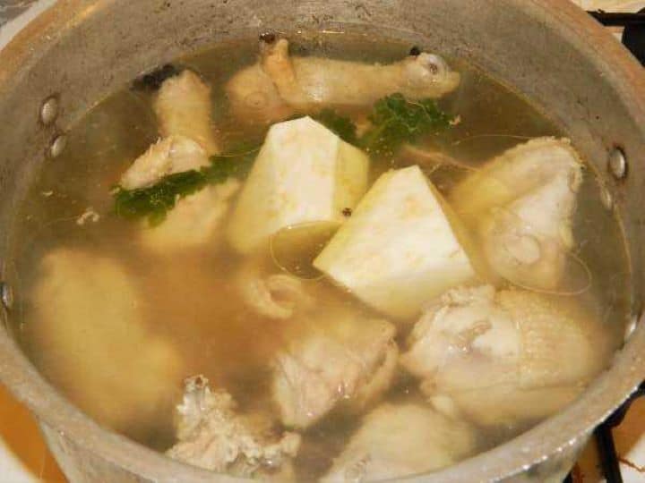 Celery Roots in Boiling Chicken Stock