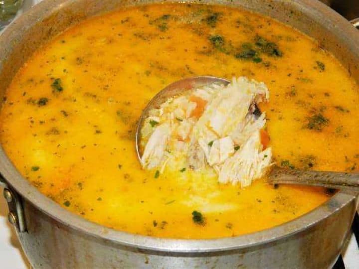 Greek Style Lemon Chicken Soup Ready to Serve in the Pot