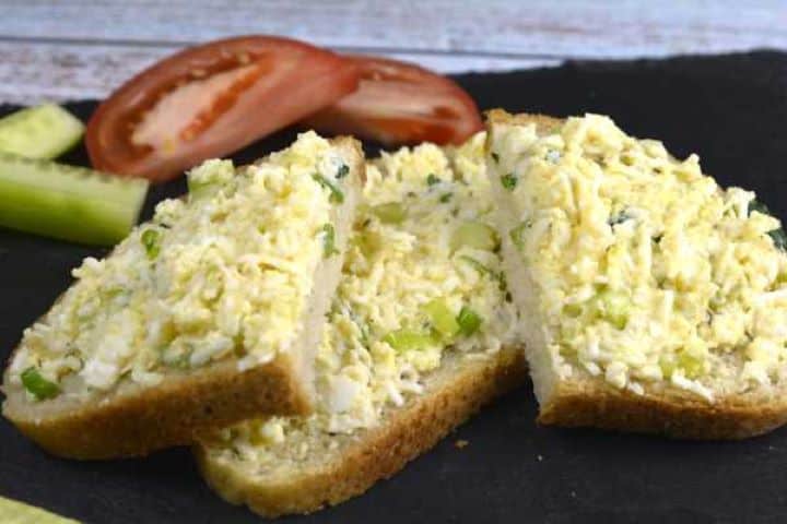 Hungarian Egg Salad-Served on Bread With Tomato an Cucumber