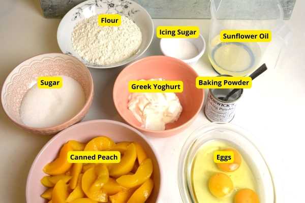 Old-Fashioned Peach Cake Recipe-Ingredients on the Table