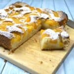 Old-Fashioned Peach Cake Recipe-Served on Cutting Board