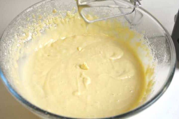 Peach Cake Batter in the Bowl