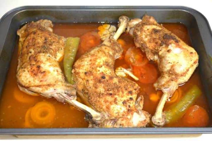 Half Roasted Turkey Legs in the Baking Tray