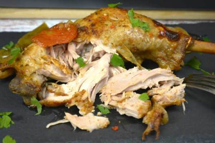 Fall of the Bone Slow Roasted Turkey Legs Served on the Black Platter